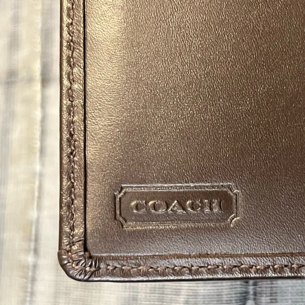 Coach 1941 Leatherwear Tan Canvas and Brown Leather Signature C Tri Fold Wallet